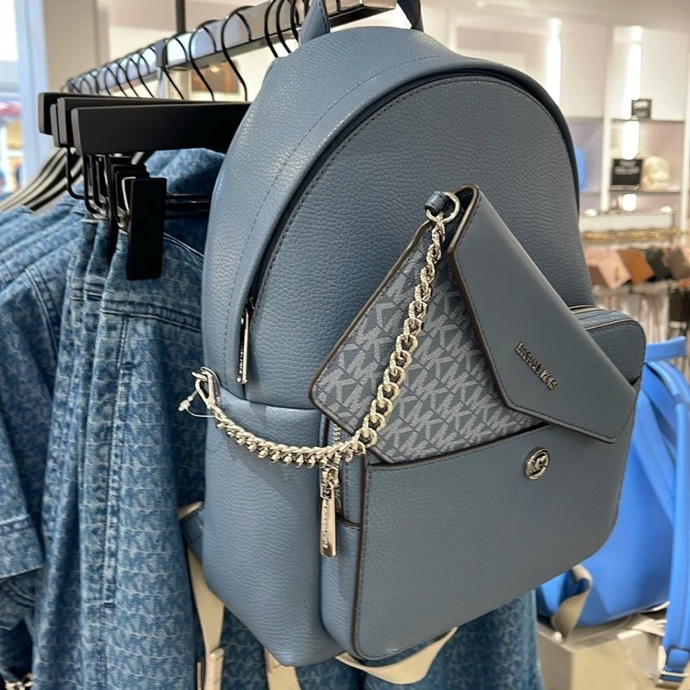 MICHAEL KORS Maisie Medium Pebbled Leather 2-in-1 Backpack Denim NWT